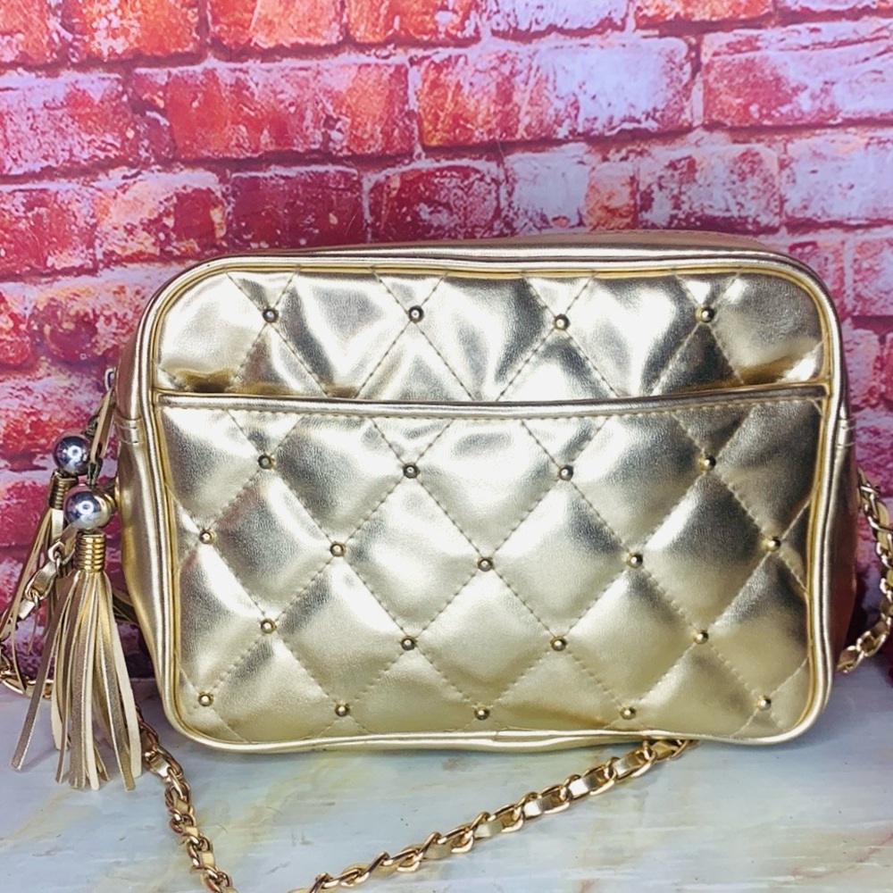 Vintage Chateau Quilted Gold Lame Crossbody Bag